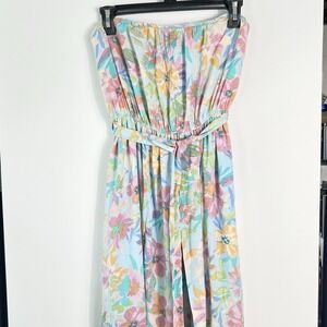 The Nines Womens Sz S Strapless Floral Maxi Dress Belted Side Slits NWT $59 MSRP